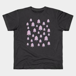Pink Leopard Print Christmas Tree Pattern on Green Kids T-Shirt